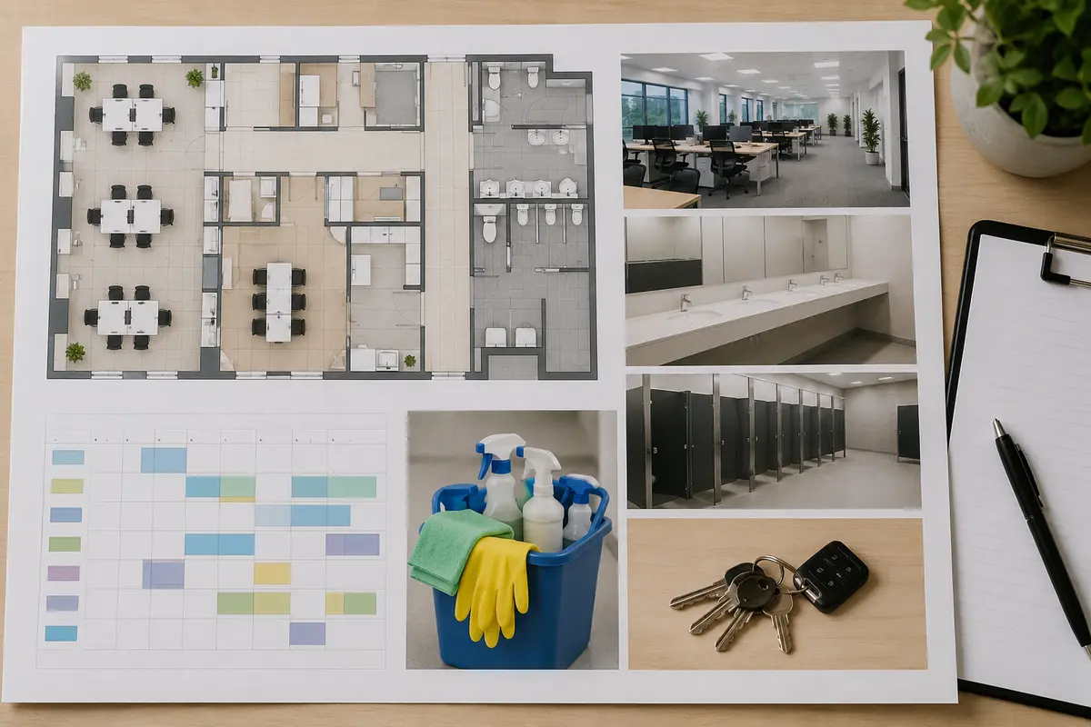 facility size, restrooms, frequency, access and scope details used to prepare an estimate
