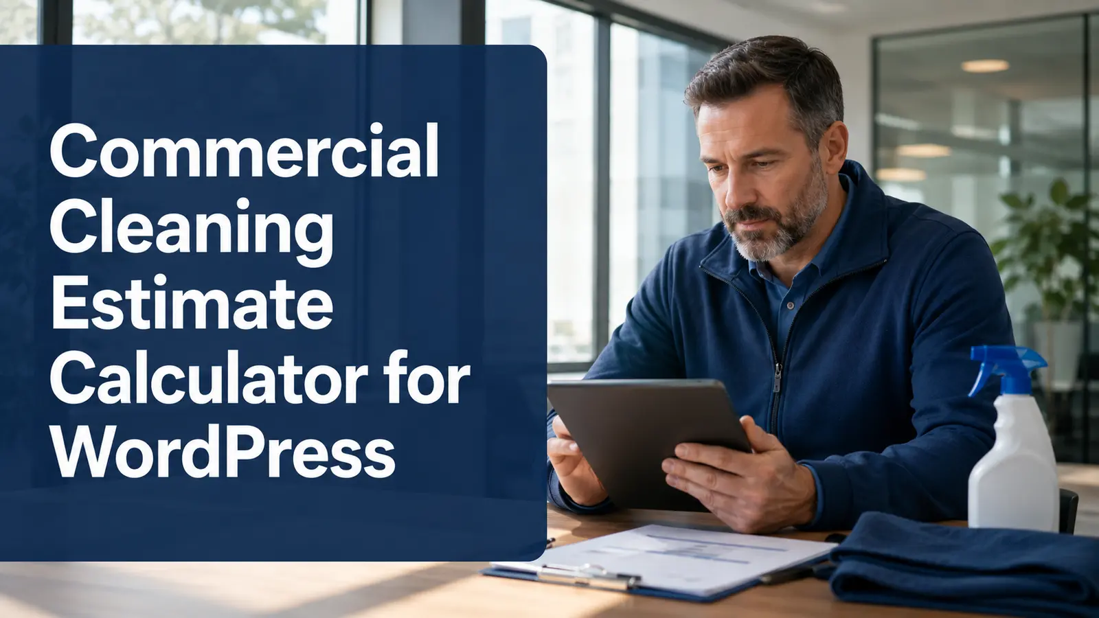 commercial cleaning manager reviewing an office-service estimate