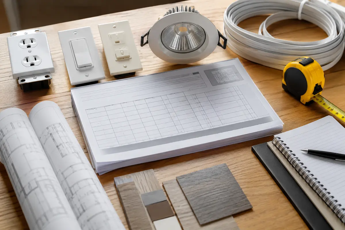 outlets, switches, fixtures and electrical project details used to prepare an estimate