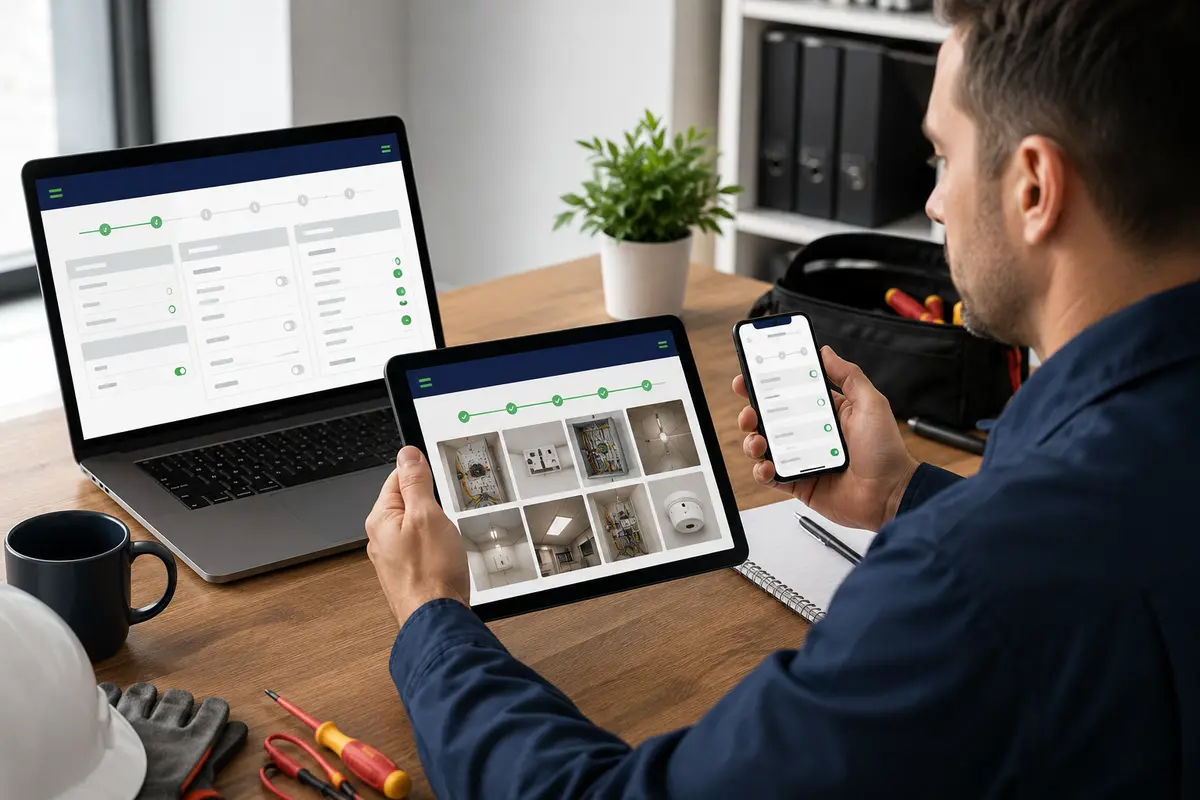 electrical questions, safe customer photos and business review in an online estimate workflow