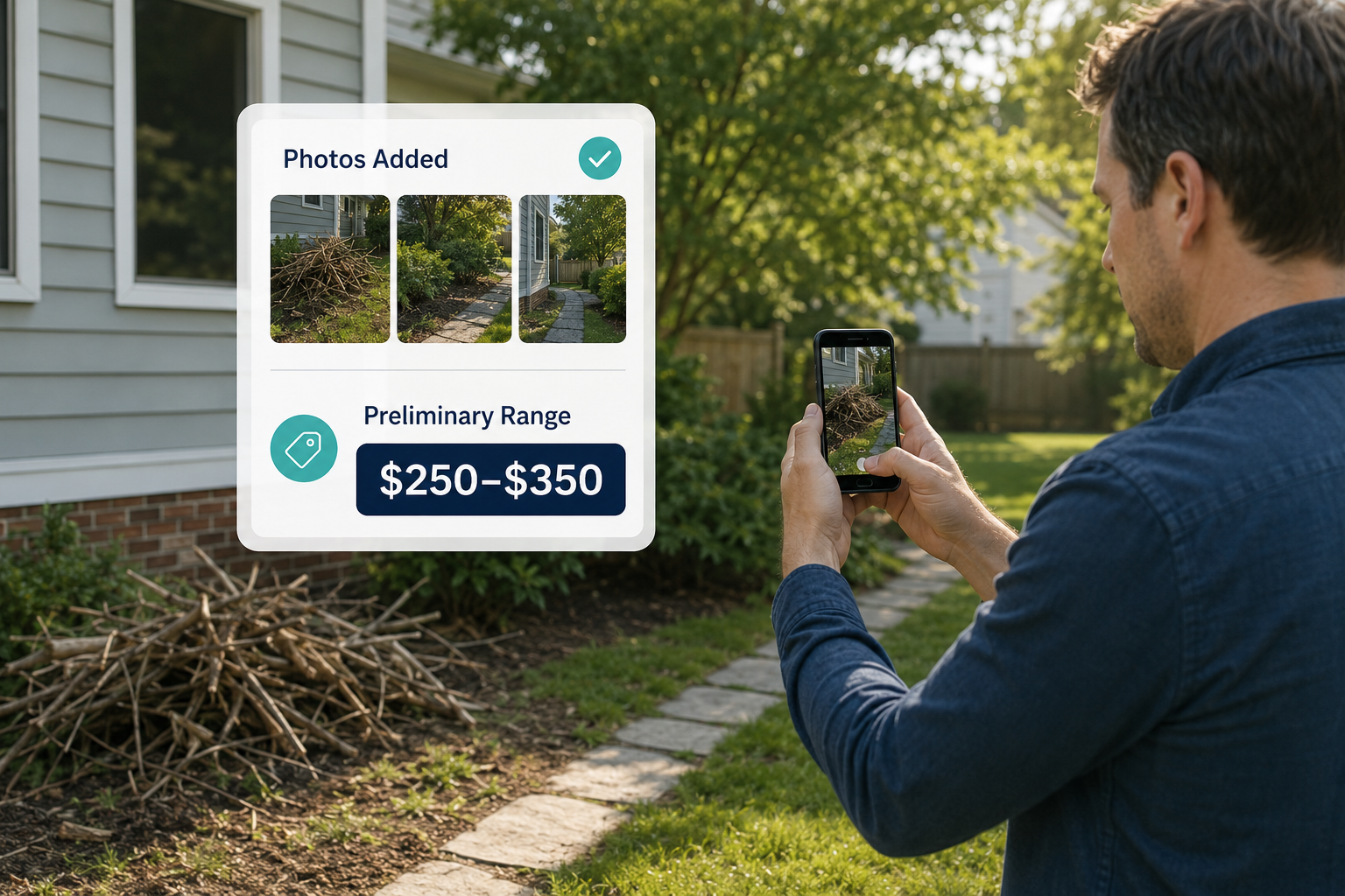 Customer uploading project photos and receiving a preliminary estimate range
