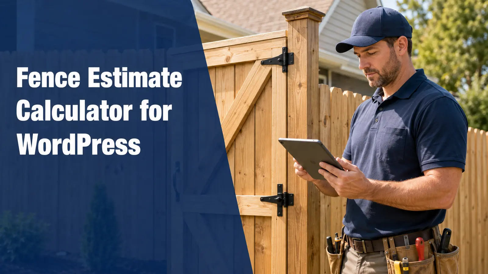 fence contractor reviewing an estimate beside a wood fence