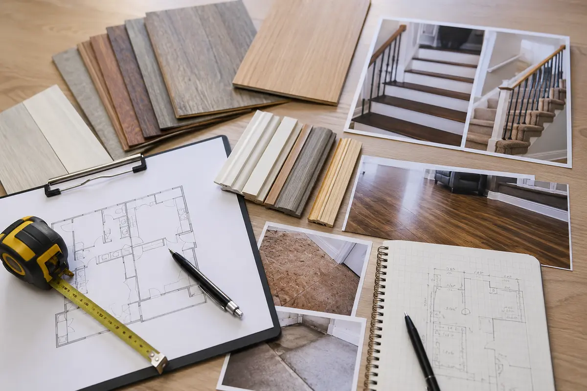 room measurements, flooring, transitions, stairs and subfloor details used to prepare an estimate