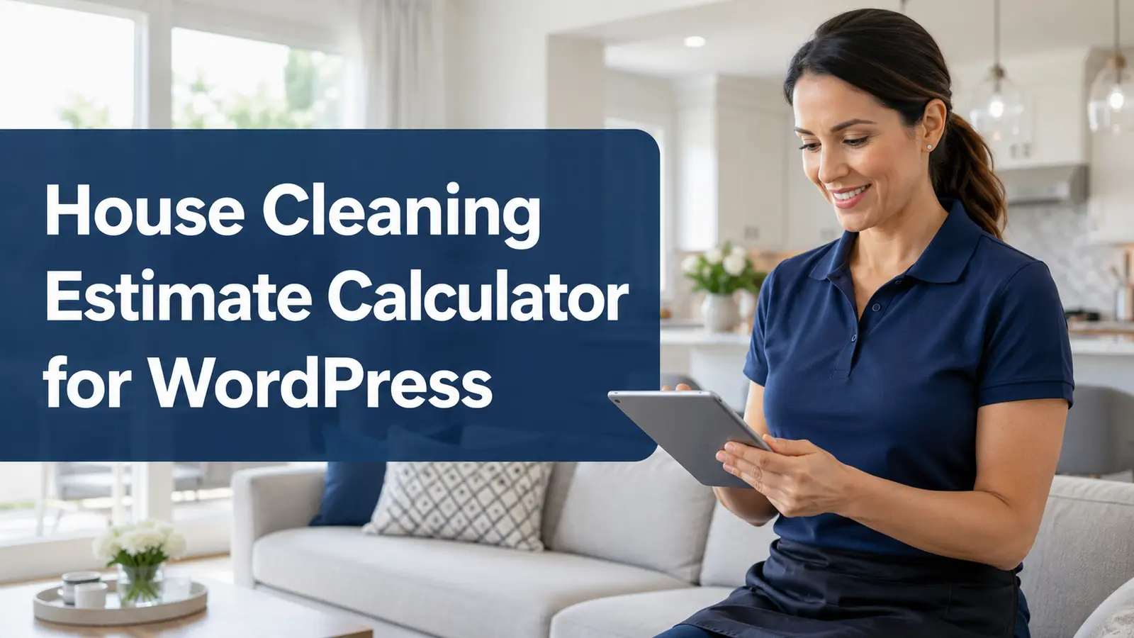 house-cleaning business owner reviewing an estimate in a clean home