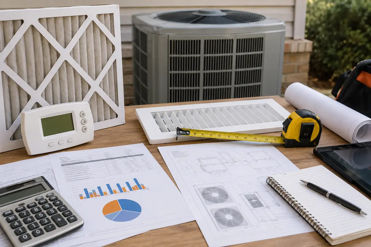 equipment, thermostat, filter and vent details used to prepare an estimate