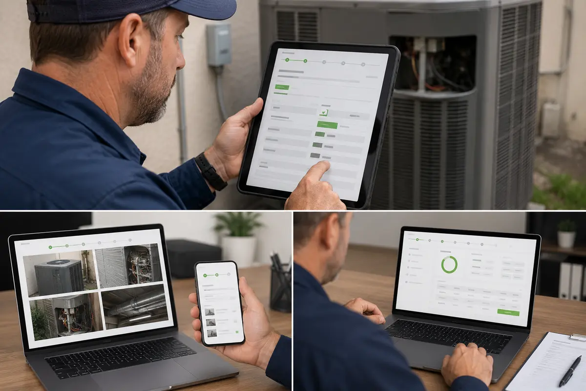 HVAC questions, equipment photos and business review in an online estimate workflow