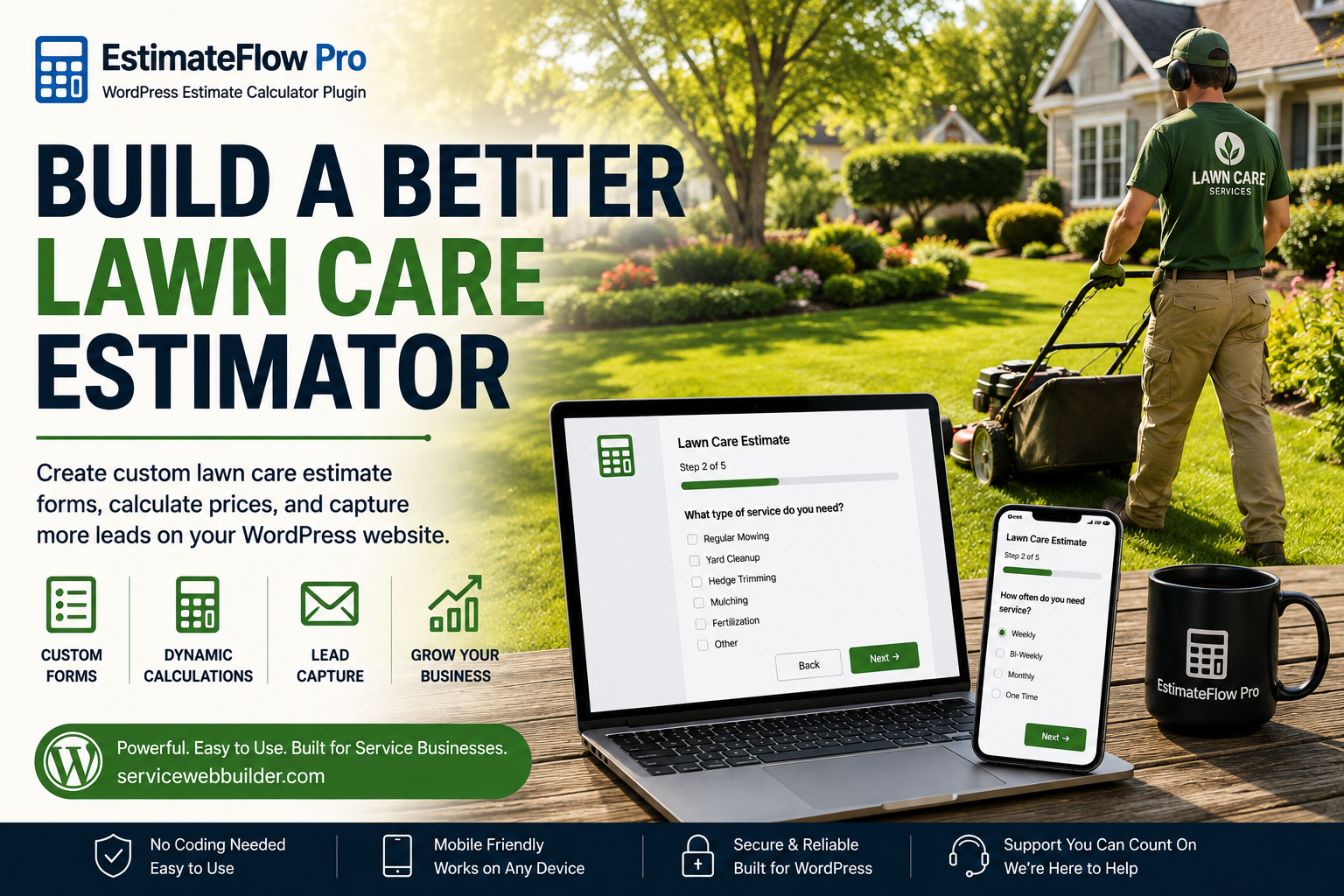 Lawn care estimate calculator for WordPress with lawn mowing service