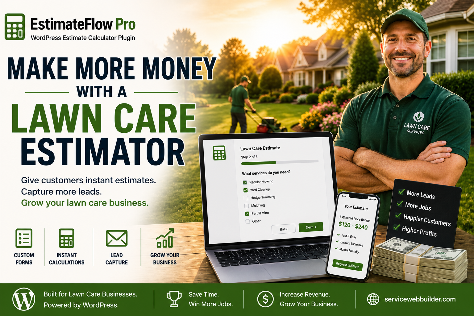 Lawn care business owner using online lawn care estimator