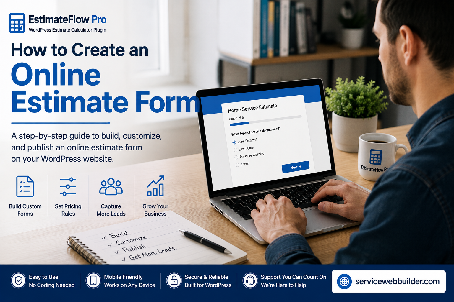 Customer using mobile online estimate form on WordPress website