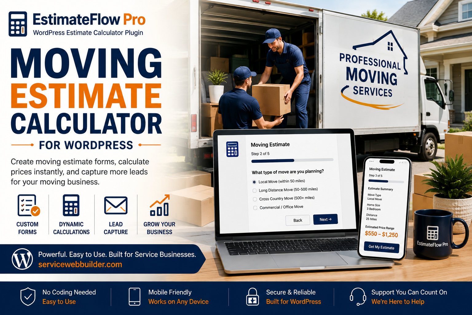 Moving Estimate Calculator for WordPress with professional moving crew