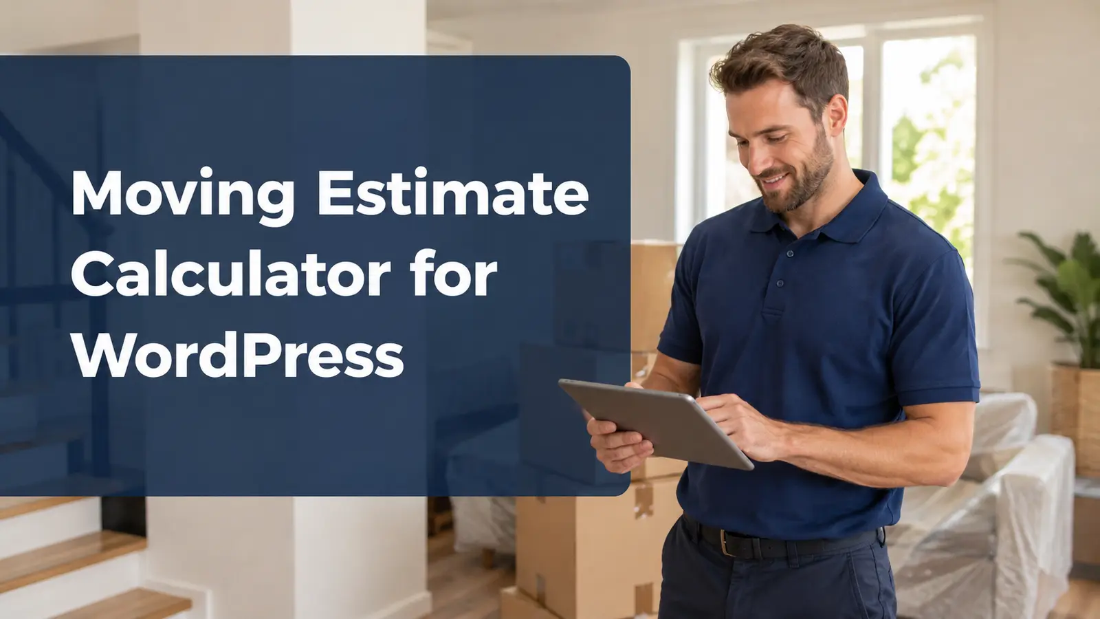 moving-company representative reviewing an estimate near packed boxes