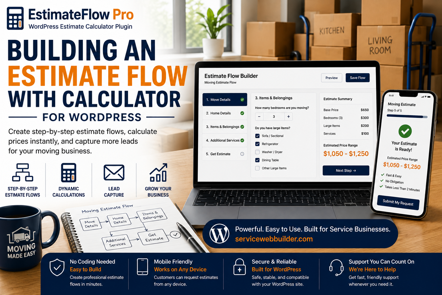 Building a moving estimate flow with a WordPress calculator
