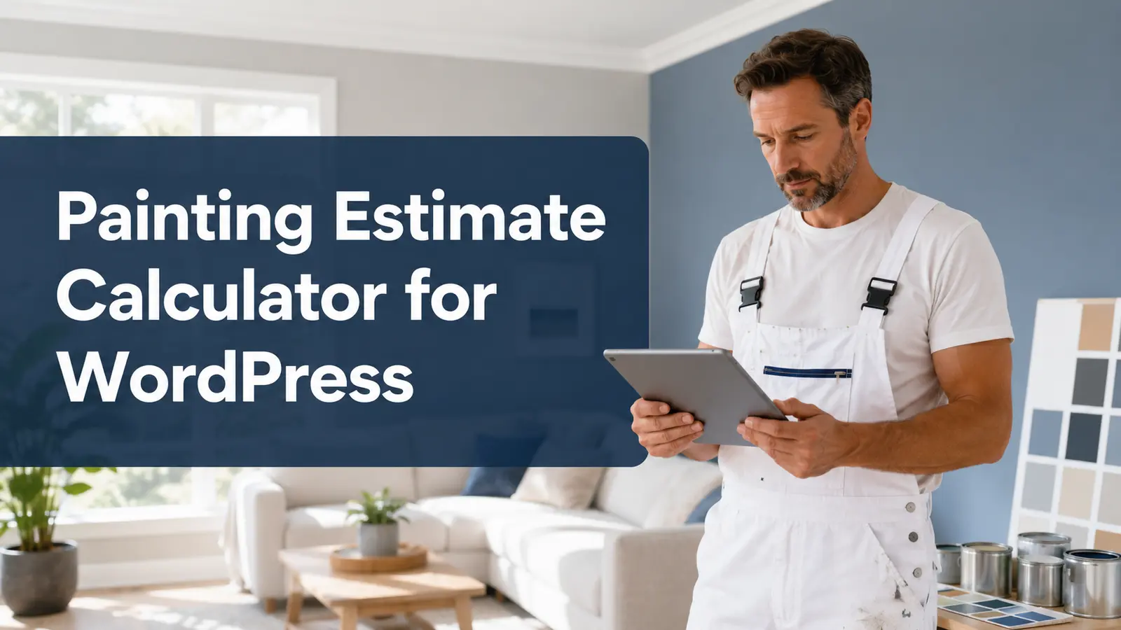 painter reviewing an estimate calculator in a bright interior