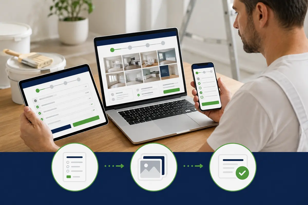 painting questions, room photos and business review in an online estimate workflow
