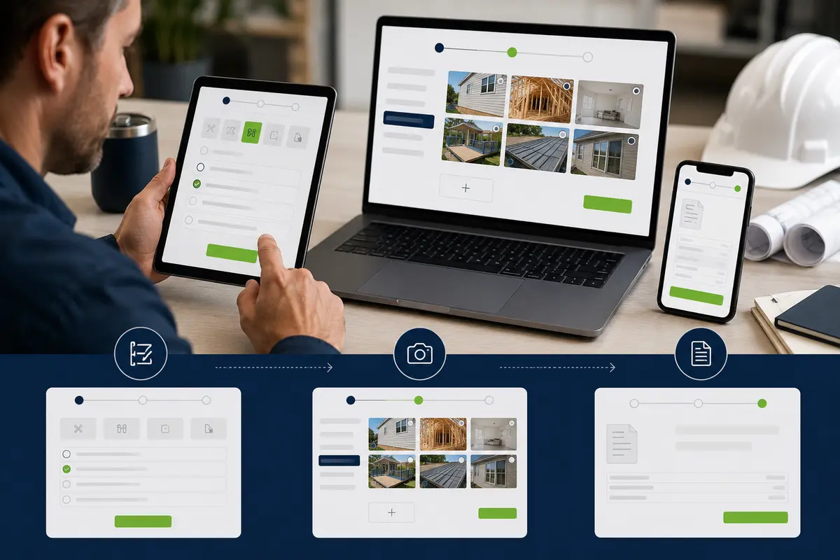 remodeling questions, project photos and business review in an online estimate workflow