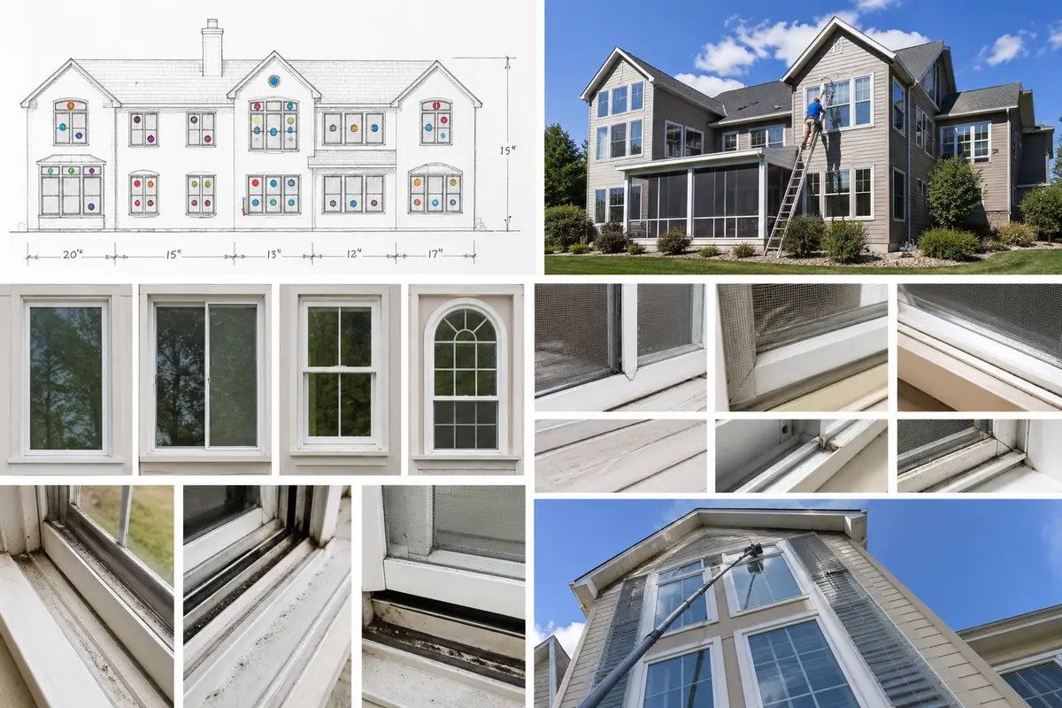 window count, pane styles, screens, tracks and access details used to prepare an estimate