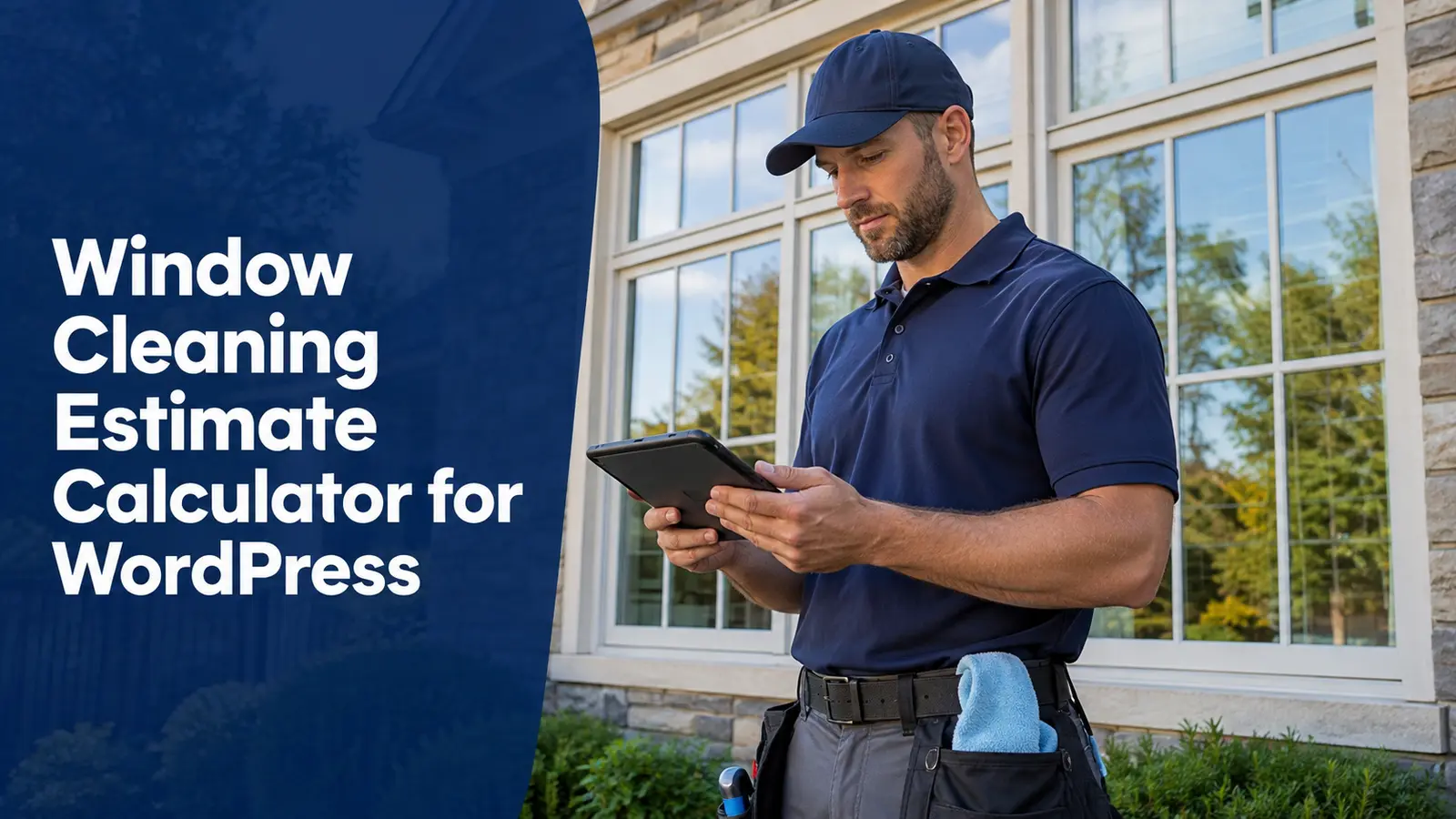 window cleaner reviewing an estimate safely from ground level
